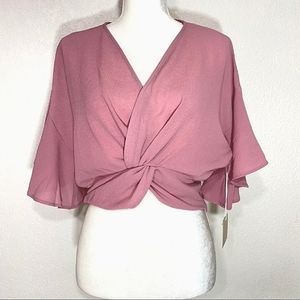 Active USA Pink Flutter Sleeve Crop Top